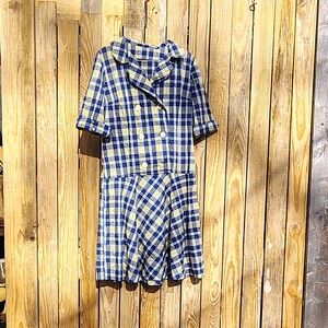American Vintage Blue and Yellow Plaid High-Low Dress